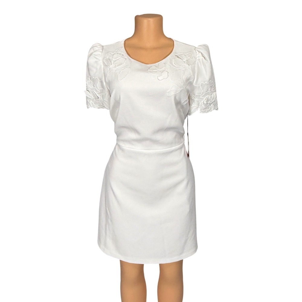 Vince Camuto Ivy Ivory White Floral Embroidered Puff Sleeve Dress VC6M7442 12